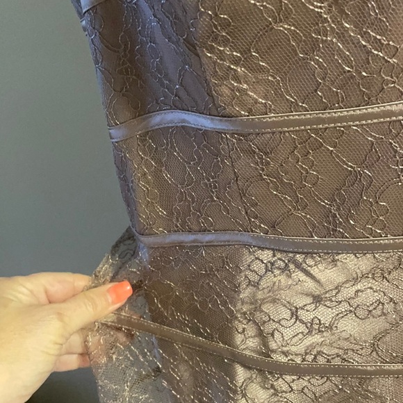 JS COLLECTION FORMAL / wedding LACE / SATIN OVERLAY LONG TANK DRESS  sz 10 TAUPE - Picture 10 of 16